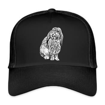 Lenny in Model-Pose in schwarz-weiß - Trucker Cap - Schwarz/Schwarz - Vorne
