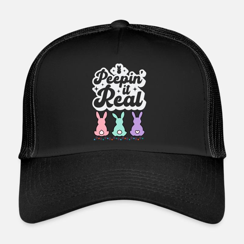 Easter Bunnies Fun peepin it real colorful Easter eggs Trucker Cap