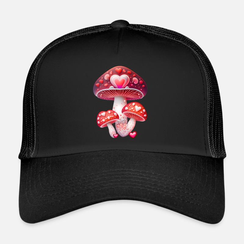 Champignons de cœur - Casquette trucker  - noir/noir