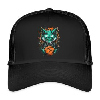 Basketball Fuchs Spieler Neon Fox Sport Ballsport - Trucker Cap - Schwarz/Schwarz - Vorne