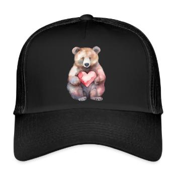 Ours mignon et mignon avec coeur amour ours brun - Casquette trucker  - noir/noir - Devant