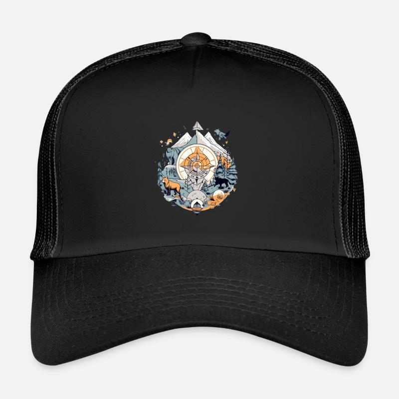 Kompass und Natur - Trucker Cap - Schwarz/Schwarz