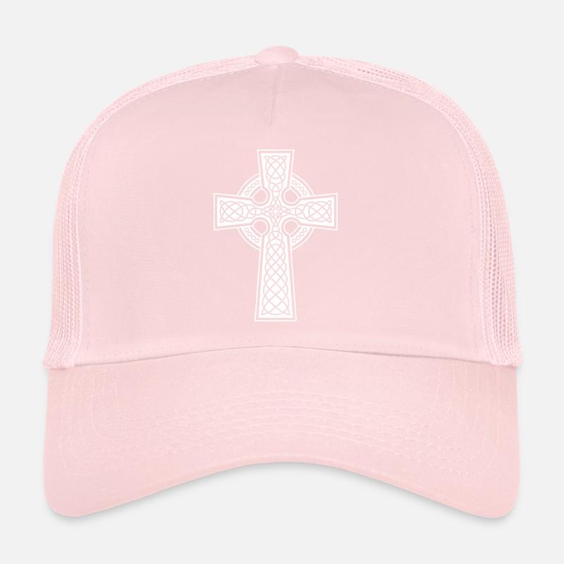 Long Celtic cross and white braided Trucker Cap