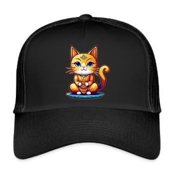 Niedliche Katze in Buddha Yoga Position - Trucker Cap - Schwarz/Schwarz - Vorne