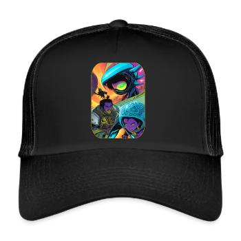Dessin animé de science-fiction avec des extraterrestres et des astronautes - Casquette trucker  - noir/noir - Devant