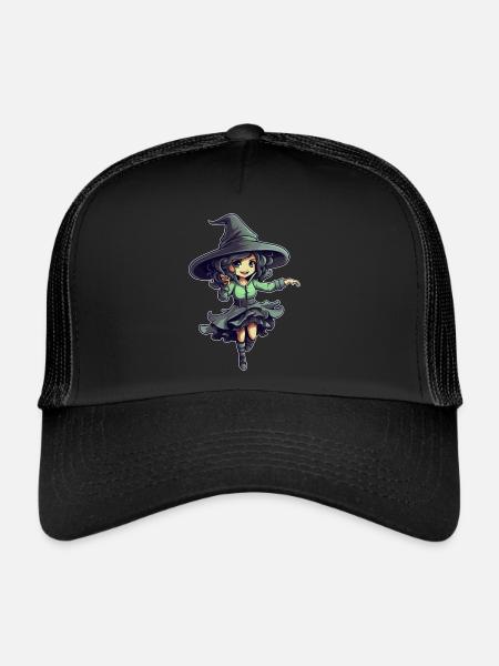 Halloween design sorcière mignonne - Casquette trucker  - noir/noir - Devant