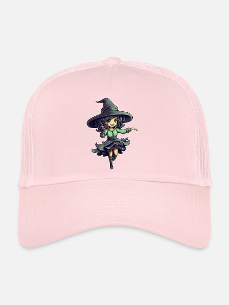 Halloween design sorcière mignonne - Casquette trucker  - rose pâle - Devant