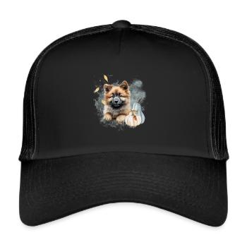 Herbst Eurasier | Aquarell - Trucker Cap - Schwarz/Schwarz - Vorne