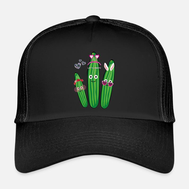 Bunny, Bunny, Cucumber,comic,Hearts, party - Trucker Cap - black/black