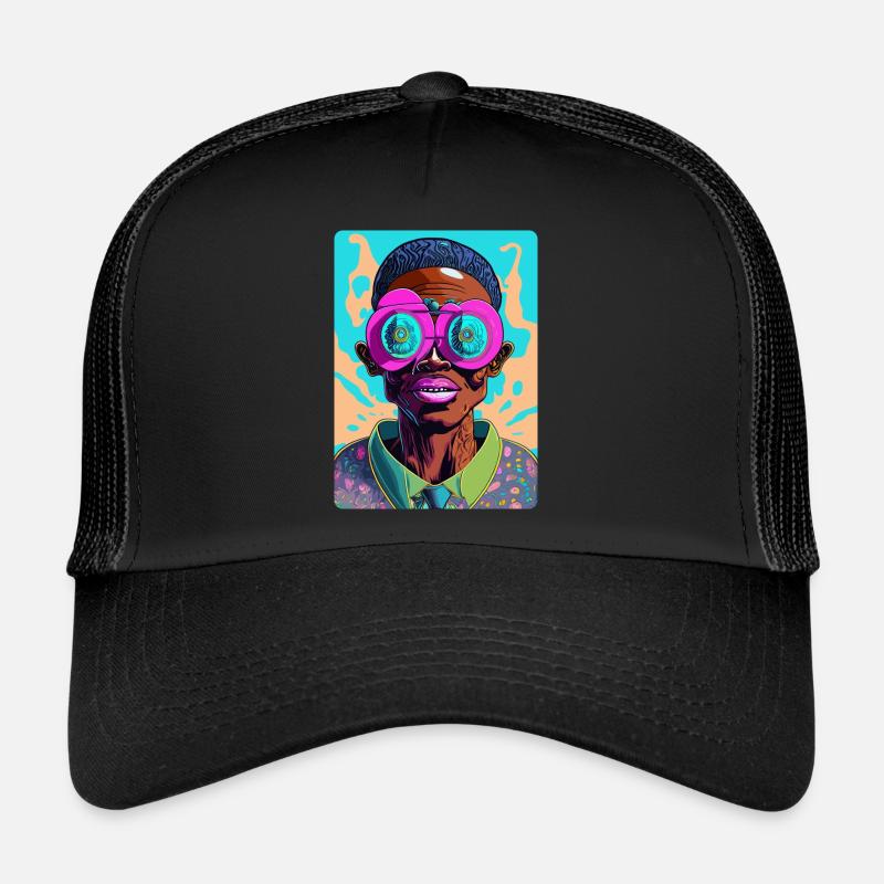 Auffälliger Afro-Mann mit Brille Trucker Cap