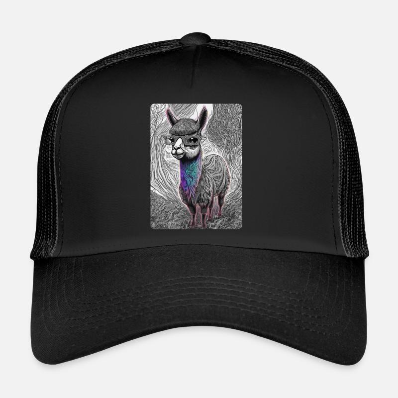 Black and White Llama with Glasses Trucker Cap