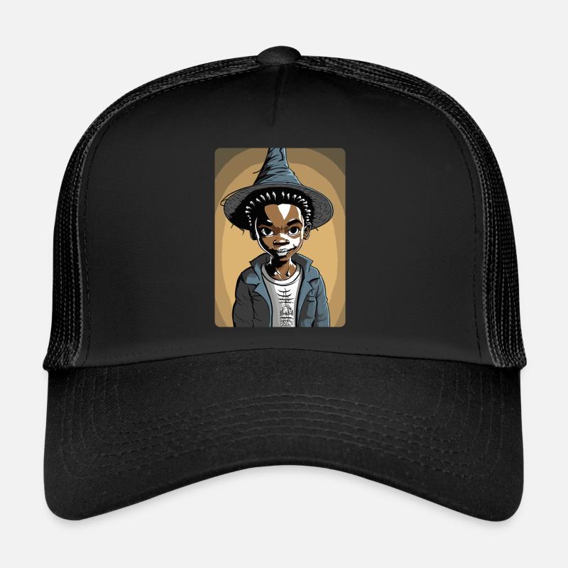 Scary Kid Wearing a Witch Hat Trucker Cap