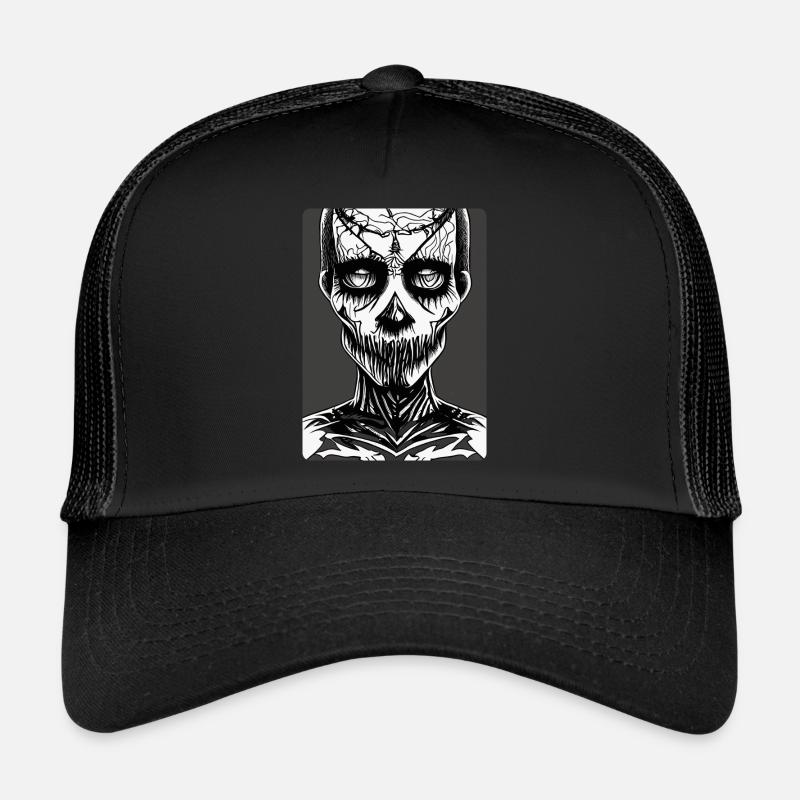 Scary Black and White Face with Horrible Mouth Trucker Cap