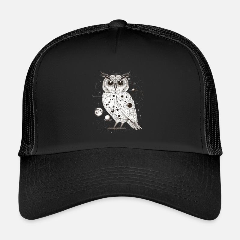 Eule im Weltall | Weltall in Eule - Trucker Cap - Schwarz/Schwarz