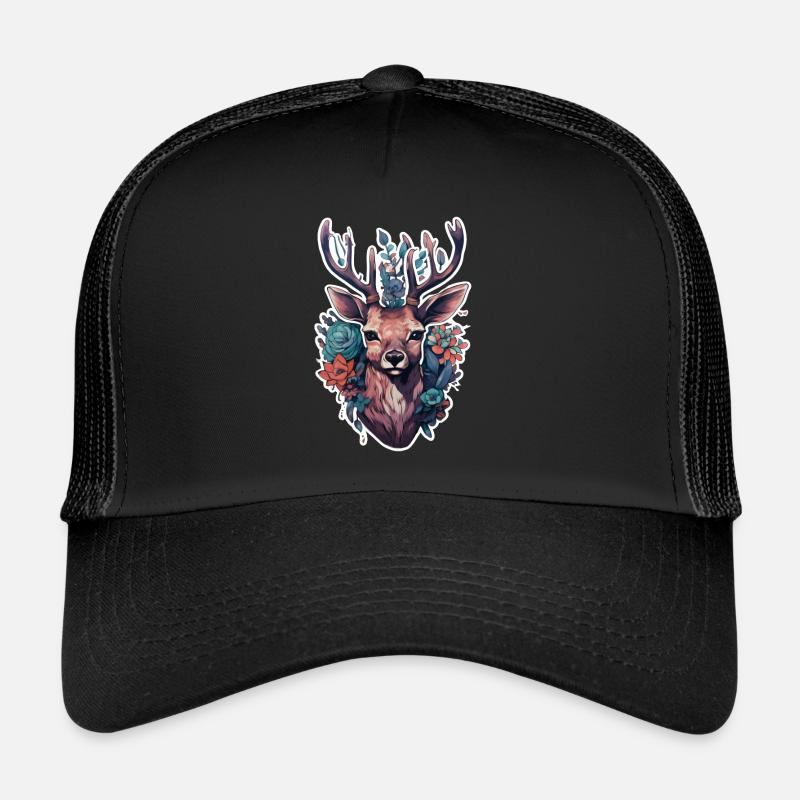 Hirsch jung von Blumen umgeben Trucker Cap