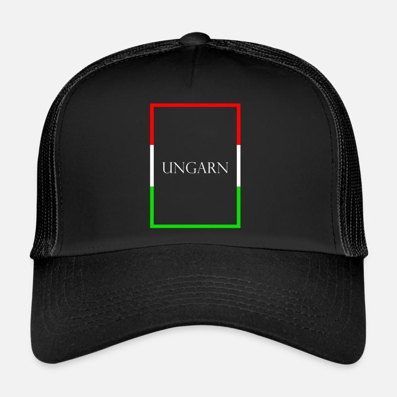 Ungarn Statement Schriftzug mit Fahne - Trucker Cap - Schwarz/Schwarz