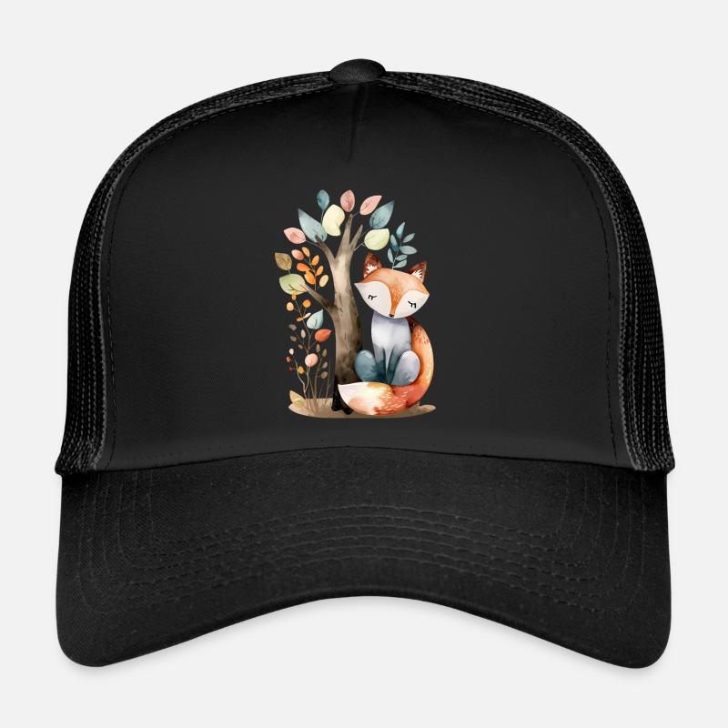 Niedlicher Fuchs unter Baum - Trucker Cap - Schwarz/Schwarz
