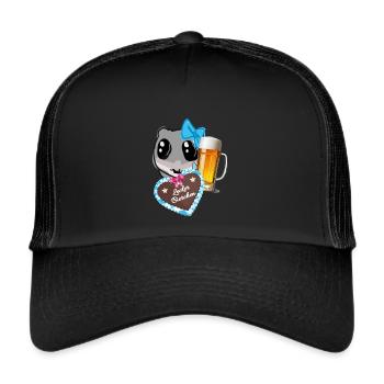 Bier, illustration, lebkuchenherz, lecker Bierchen - Trucker Cap - Schwarz/Schwarz - Vorne