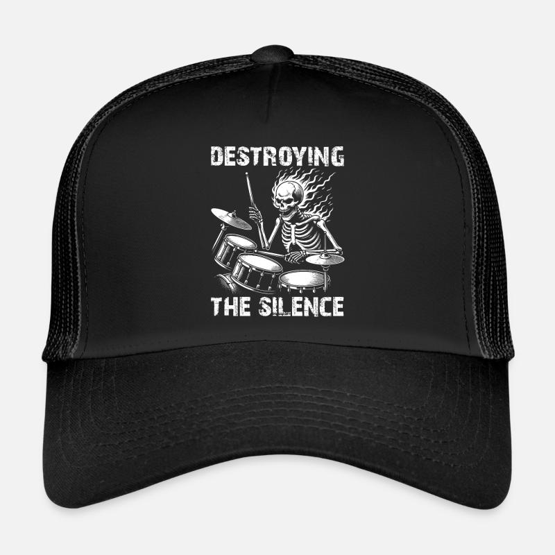 Drummer Skull skeleton on the drum set - Trucker Cap - black/black