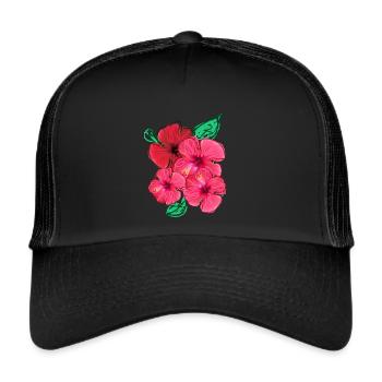 Hibiscus,Fleur,Fleurs,Rouge,Fleurs - Casquette trucker  - noir/noir - Devant