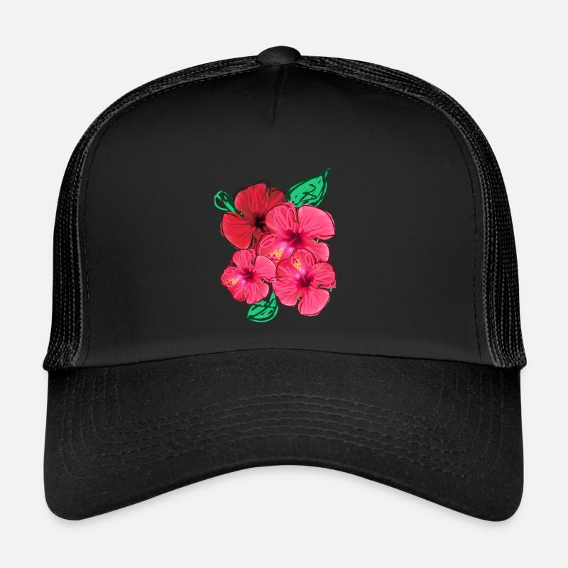 Hibiskus,Blüte,Blumen,rot,Blüten - Trucker Cap - Schwarz/Schwarz