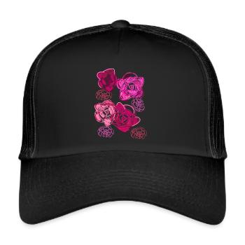 Rosen, Blumen,illustration,Rose - Trucker Cap - Schwarz/Schwarz - Vorne