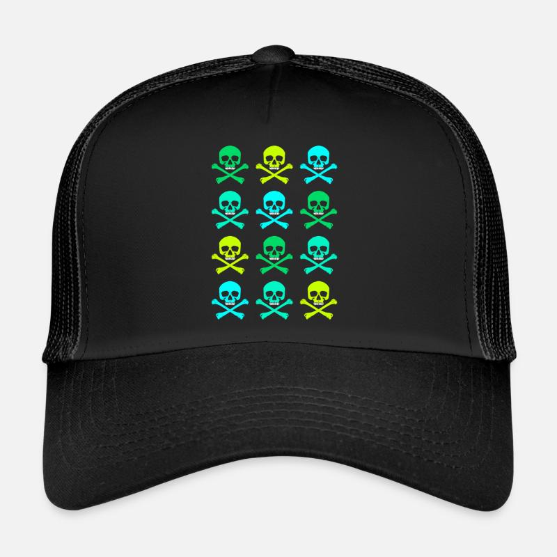 Totenkopf / Muster / Grün - Trucker Cap - Schwarz/Schwarz
