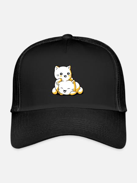 Chatons kawaii chat - Casquette trucker  - noir/noir - Devant