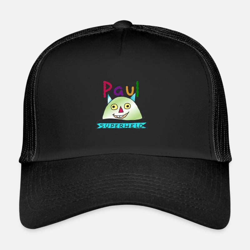 Paul Vorname Junge Superheld Name Monster Held - Trucker Cap - Schwarz/Schwarz