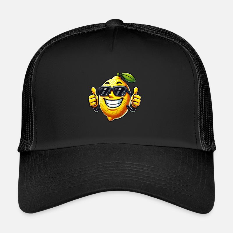 Coole Zitrone mit Sonnenbrille Daumen hoch - Trucker Cap - Schwarz/Schwarz