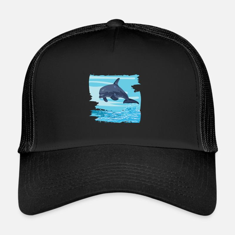 Tümmler Delfin springt aus Meer Wasser Geschenk - Trucker Cap - Schwarz/Schwarz