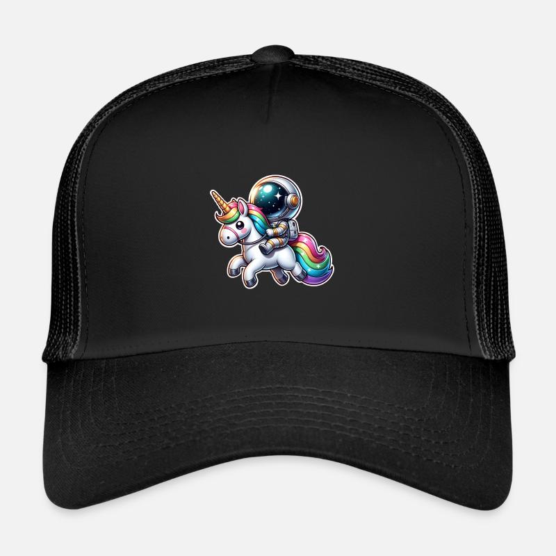 Astronaut reitet auf einem Einhorn - Trucker Cap - Schwarz/Schwarz