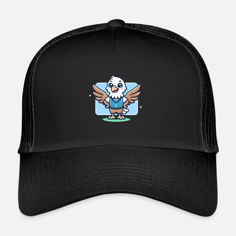 Cheerful Cartoon Eagle in Blue Vest Trucker Cap