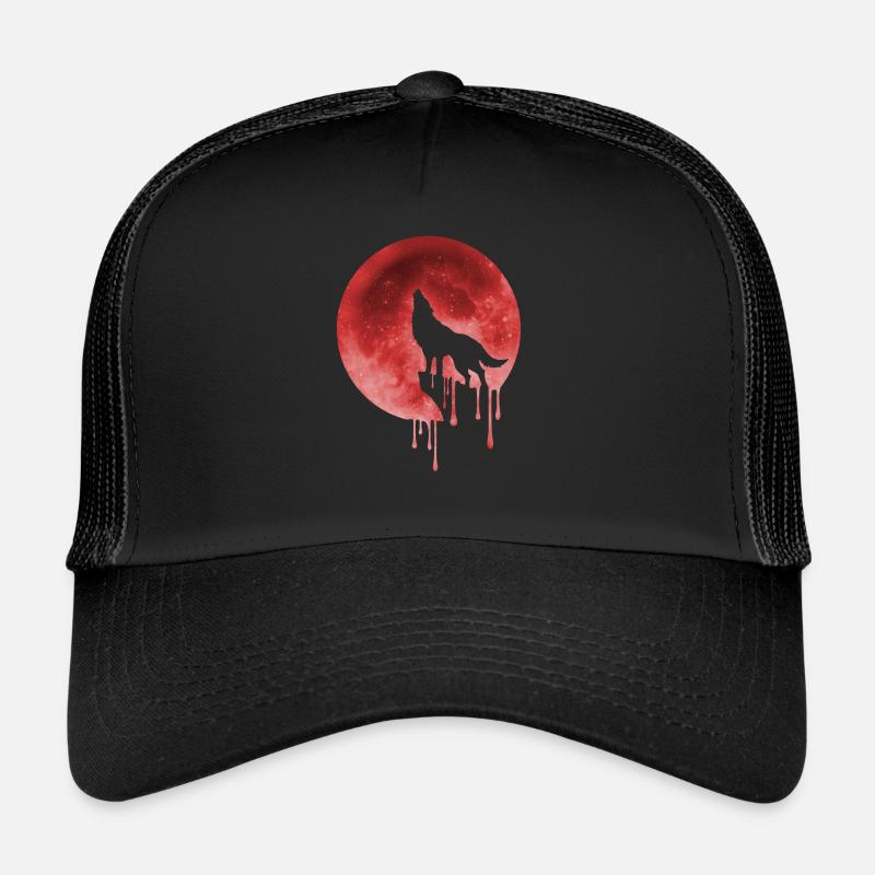 blutmond mit wolf - Trucker Cap - Schwarz/Schwarz