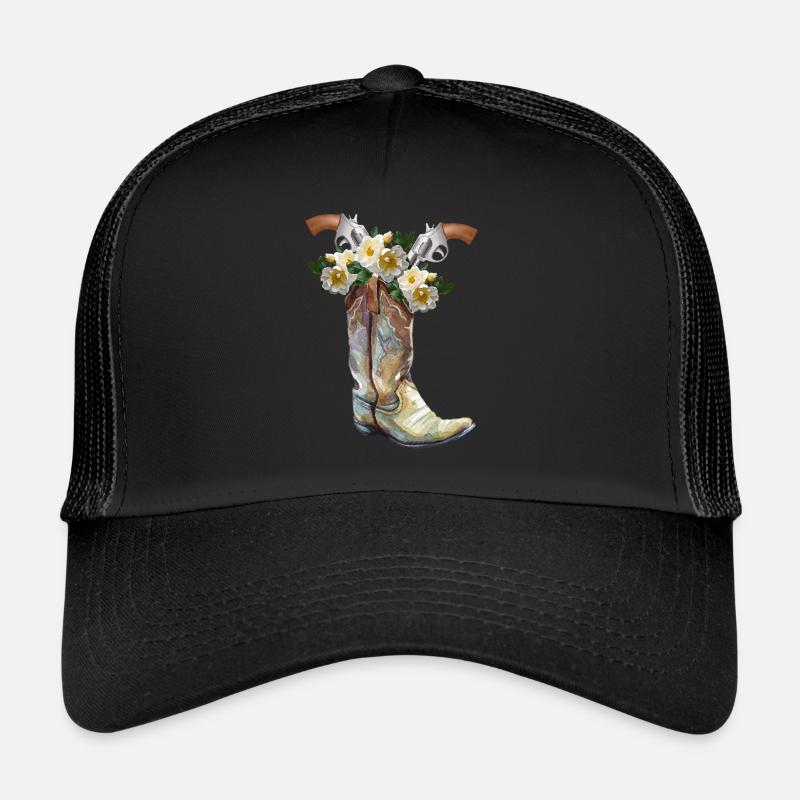 Cowboystiefel - Trucker Cap - Schwarz/Schwarz