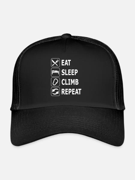eat sleep climb repeat, climber, climbing - Trucker Cap - black/black - Front