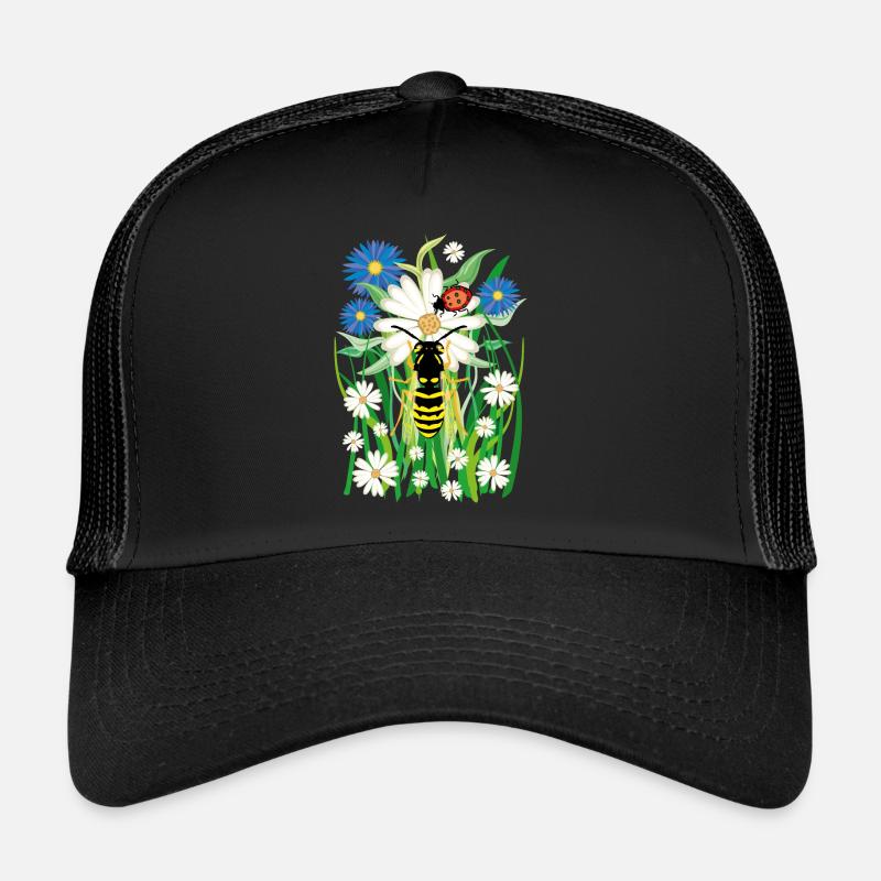 25 flowers bee ladybug meadow - Trucker Cap - black/black