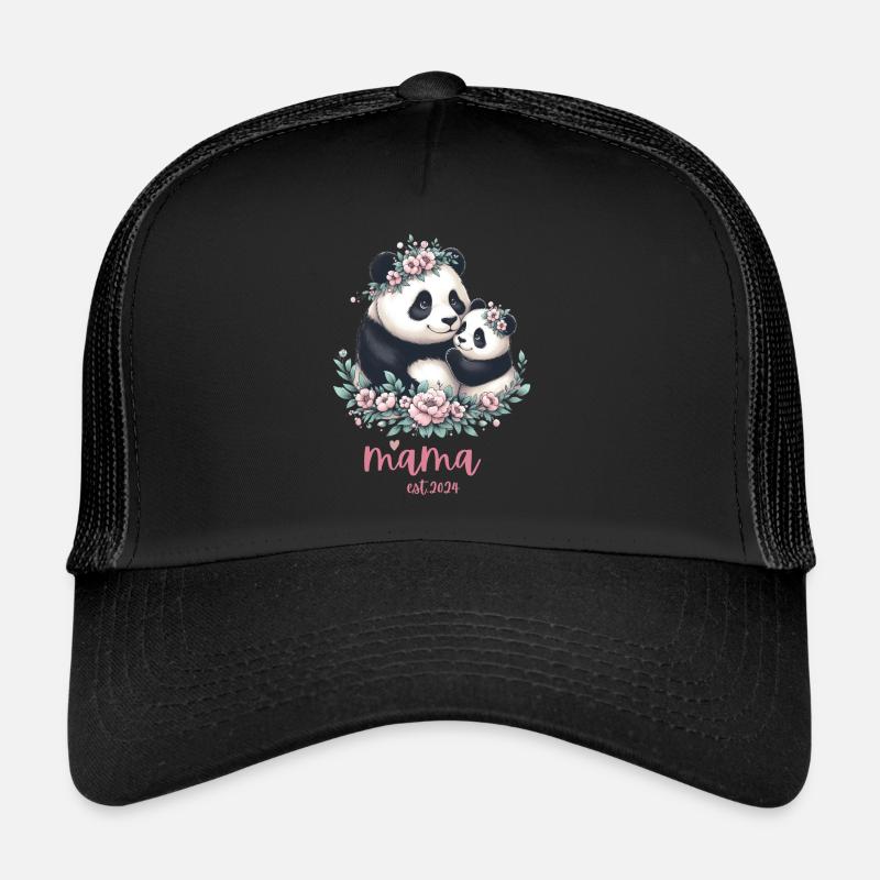 Mama est 2024 I Panda Bear Mum I First Time Mom - Trucker Cap - Schwarz/Schwarz