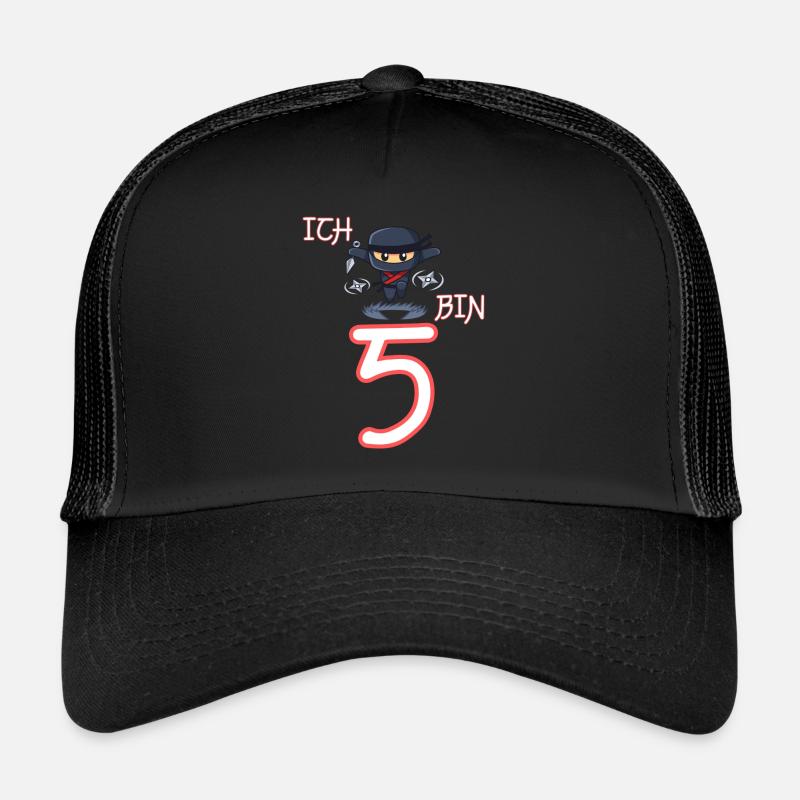 Ich bin 5 Ninja Geburtstag 5.Geburtstag - Trucker Cap - Schwarz/Schwarz
