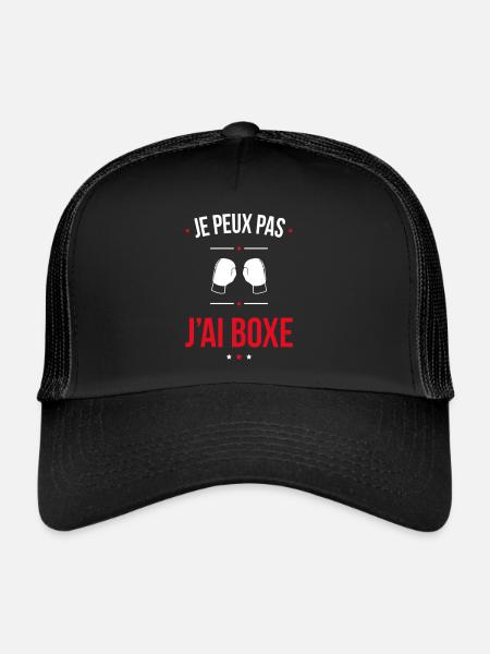 Je peux pas j'ai boxe - Cadeau humour - Casquette trucker  - noir/noir - Devant