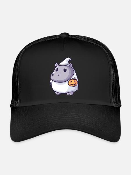 Hippopotame Halloween Bande dessinée Fantôme - Casquette trucker  - noir/noir - Devant