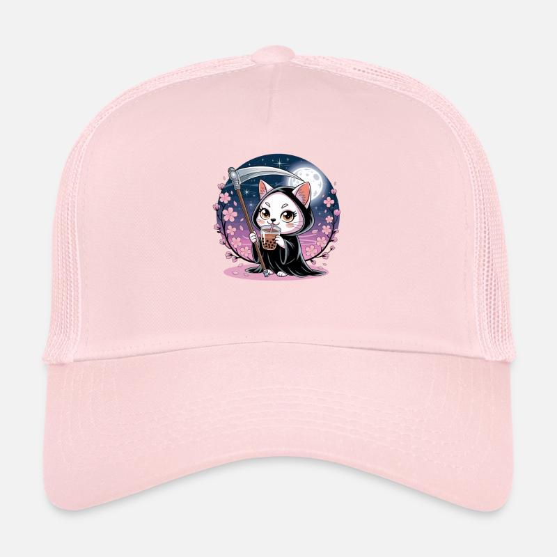 Grim Reaper Anime Cat Cherry Blossom Trucker Cap