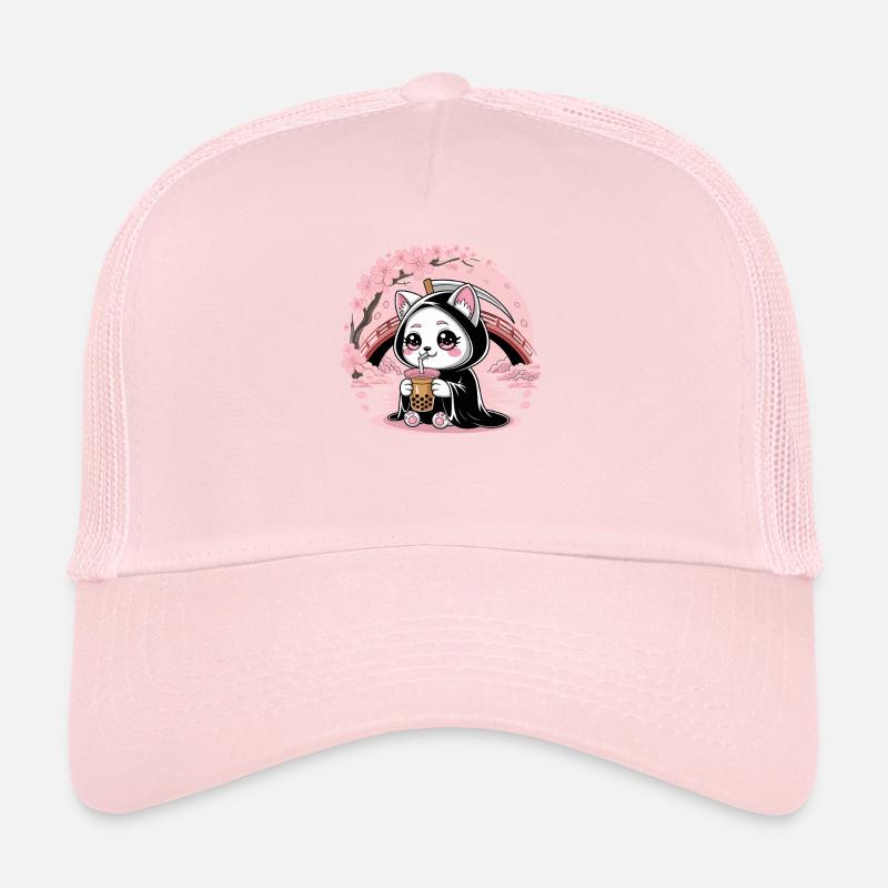 Grim Reaper Anime Cat Cherry Blossom Trucker Cap