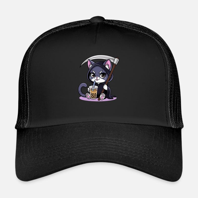 Grim Reaper Anime Cat Cherry Blossom Trucker Cap
