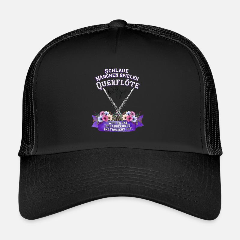 Querflöte Instrument Spruch Mädchen Musik - Trucker Cap - Schwarz/Schwarz