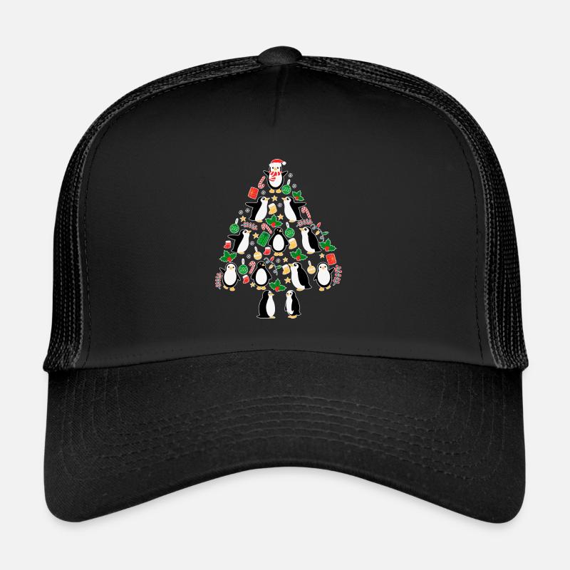 Weihnachts Baum Pinguine mit Lichtern Pinguin Spaß - Trucker Cap - Schwarz/Schwarz
