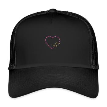Ein rosa Herz mit gelben Hufeisen für Pferde - Trucker Cap - Schwarz/Schwarz - Vorne