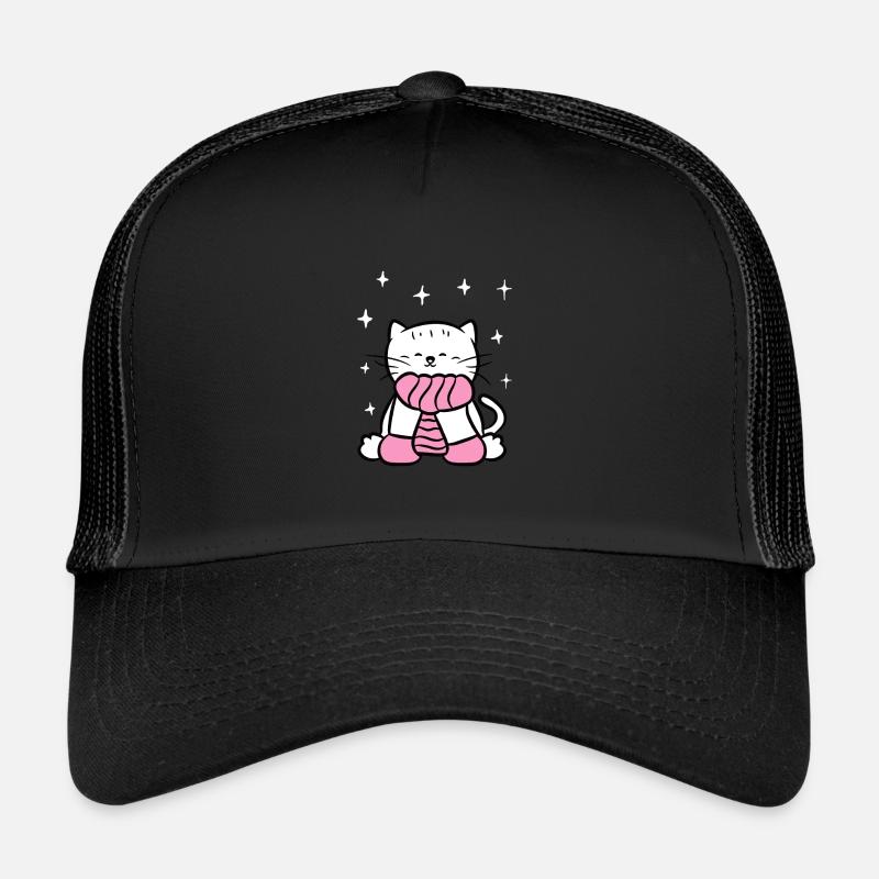 Cute cat with scarf winter cat lovers - Trucker Cap - black/black