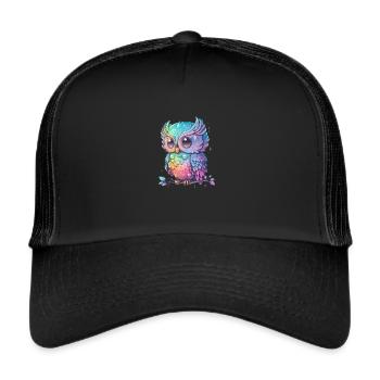 Bunte Eule Mit Großen Augen - Trucker Cap - Schwarz/Schwarz - Vorne