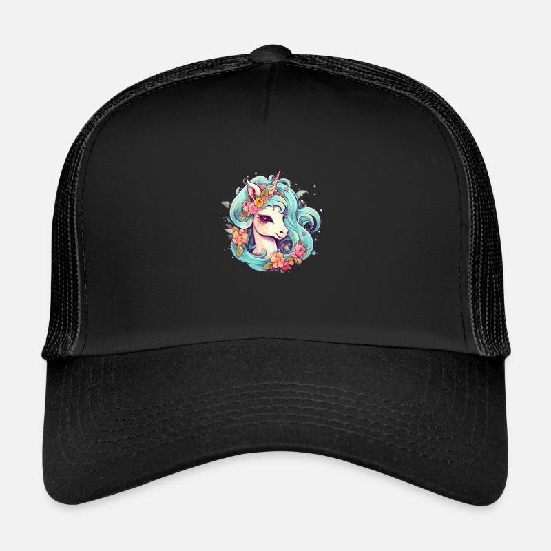 Licorne comique avec des fleurs dans les cheveux Casquette trucker 
